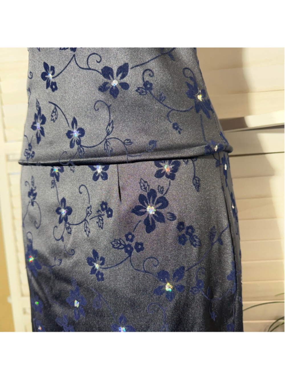 Vintage 90s Byer Too! Maxi dress navy blue beaded cocktail prom wedding guest 7 - Picture 9 of 14